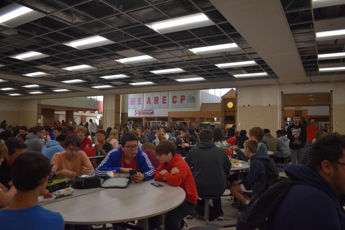 Crown Point High School students socialize and eat lunch in the newly expanded cafeteria