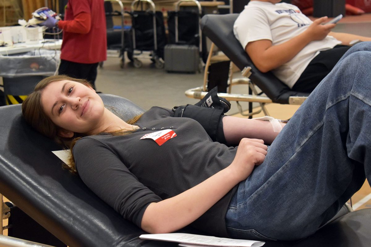 Payton Jorgensen (10) is all smiles after successfully getting her blood drawn for the first time.